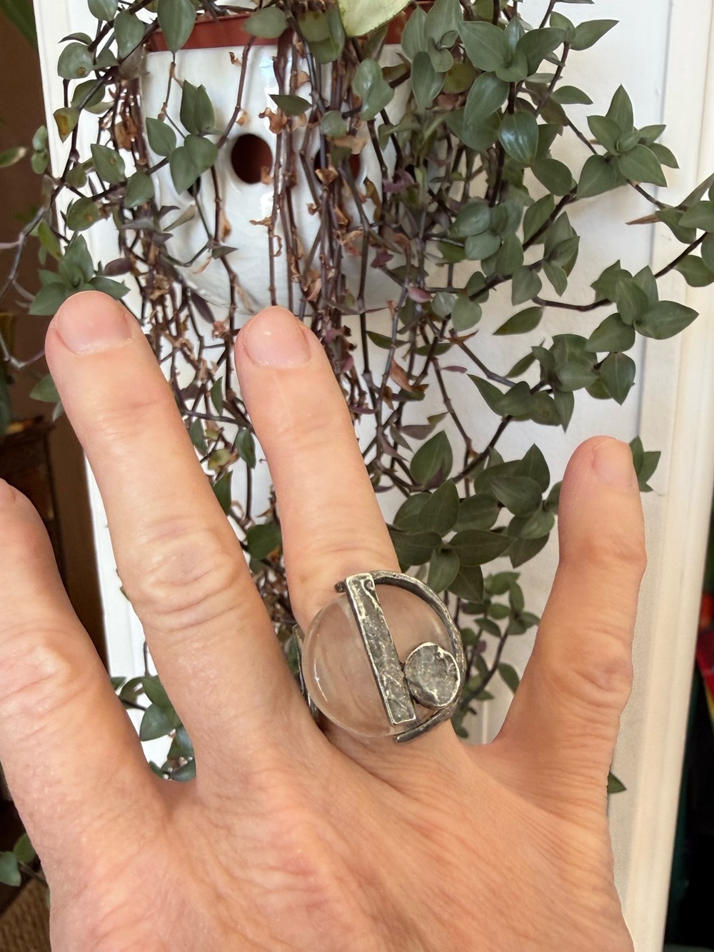 Anne-Marie Chagnon Pewter and Glass Ring, Size 6.5 Adjustable - Picture 2 of 13